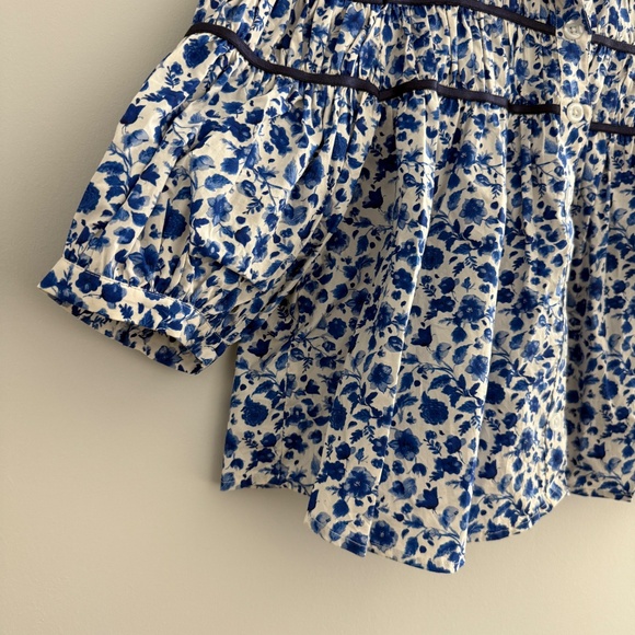 ANTHROPOLOGIE MAEVE THE LEANDRA SHIRRED YOKE TOP COTTON FLORAL BABYDOLL BLUE M - Picture 4 of 11